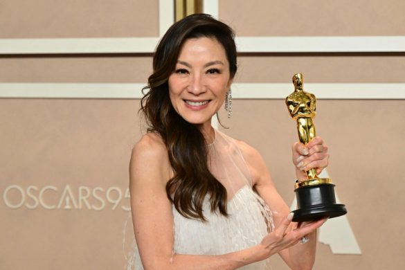 Malaysian actress Michelle Yeoh poses with the Oscar for Best Actress in a Leading Role for "Everything Everywhere All at Once" in the press room during the 95th Annual Academy Awards at the Dolby Theatre in Hollywood, California on March 12, 2023. (Photo by Frederic J. Brown / AFP)