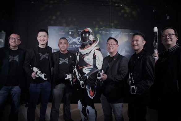 Mr Richard Lee (third from left), Chief Executive Officer of EXA Global Sdn Bhd launching the first ever Hyper-Reality Entertainment in Southeast Asia, EXA Outpost in SetiaWalk. With him are (from left), Mr Kee Saik Meng, Founding Partner of Havson Group; Mr Daniel Tan Keng Hui, Director of Next Unicorn Venture Berhad; Dato' Rayson, Founder and Director of Havson Group; Mr Havene Liew, Founder and Managing Director of Havson Group and Mr Altair Ng Jien Chil, Director, posing together with the EXA trooper.
