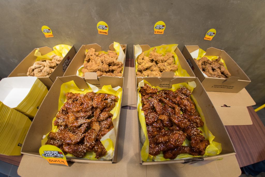 Every type of fried chicken available at NeNe Chicken, with a range of flavours from sweet to spicy